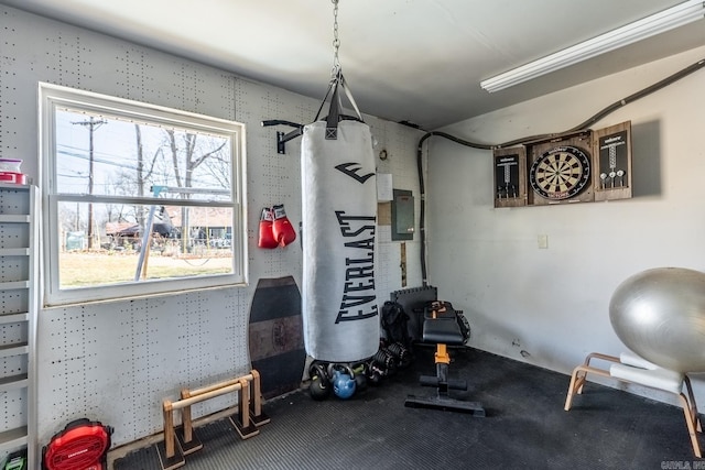 exercise room featuring electric panel