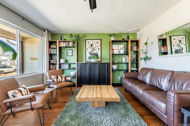 living room with dark wood finished floors