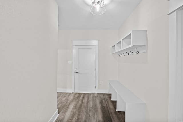 mudroom featuring baseboards and wood finished floors