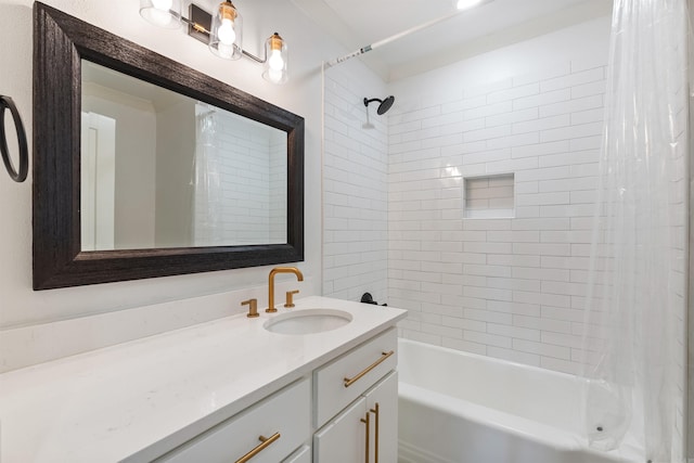 full bath featuring shower / tub combo and vanity