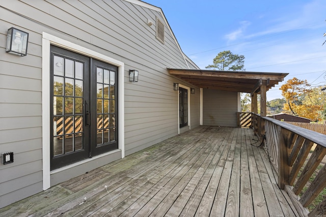 wooden terrace with french doors