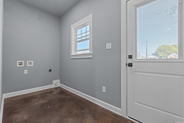 washroom featuring hookup for a washing machine, laundry area, hookup for an electric dryer, and baseboards