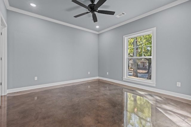 unfurnished room featuring concrete flooring, recessed lighting, and baseboards