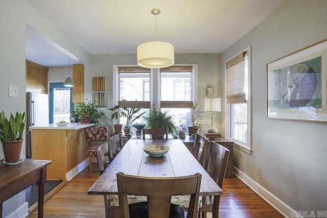 dining room featuring baseboards and dark wood finished floors