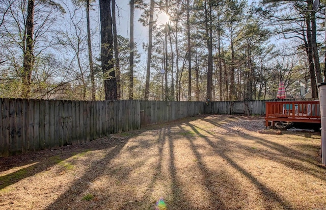 view of yard featuring a deck and a fenced backyard