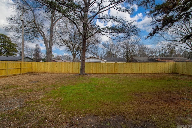 view of yard with a fenced backyard