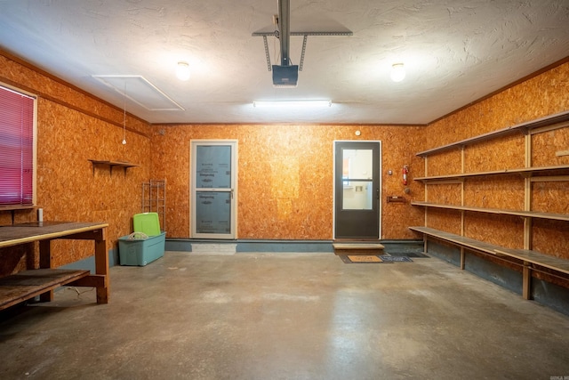 garage with a garage door opener