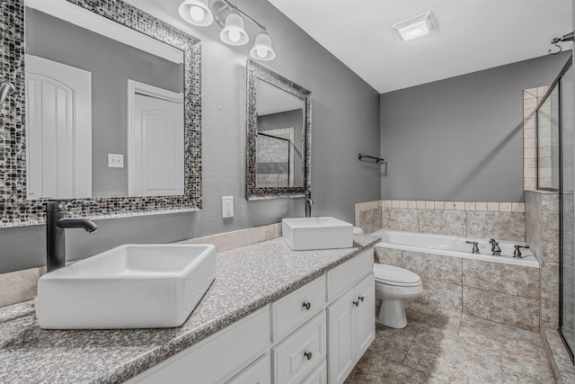 full bathroom featuring visible vents, a sink, a bath, and a tile shower