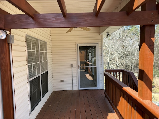 wooden deck with ceiling fan