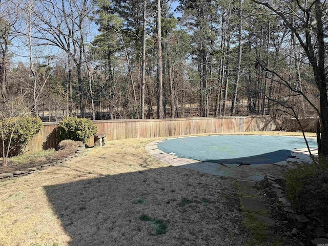 view of pool with a fenced backyard and a yard