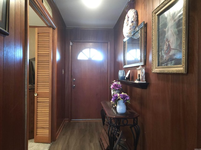 doorway to outside with wood finished floors