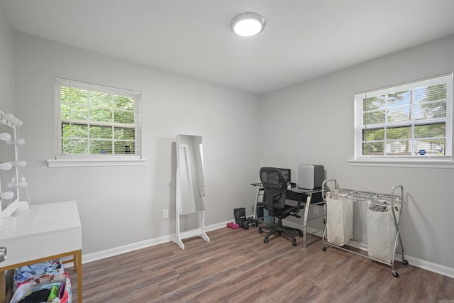 office space with a wealth of natural light, baseboards, and wood finished floors