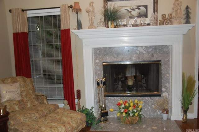 room details with a premium fireplace and backsplash