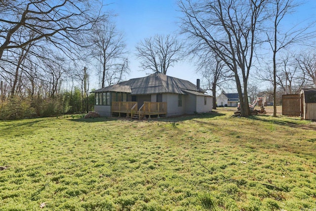 view of yard featuring a wooden deck