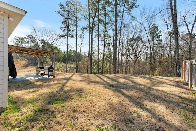 view of yard with fence and a patio