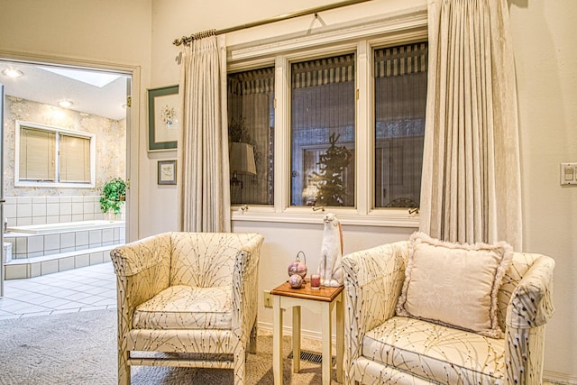 living area with carpet floors