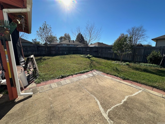 view of yard featuring a patio area and a fenced backyard