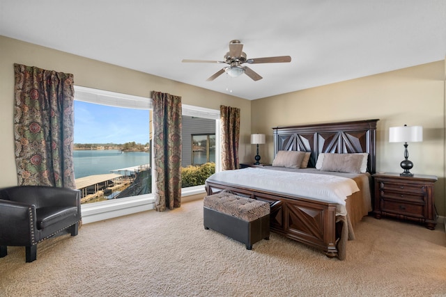101 Long Island Dr Unit 202, Hot Springs National Park, AR 71913 - bedroom with light carpet, a water view, and ceiling fan