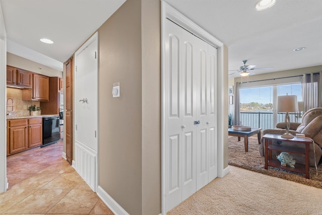 101 Long Island Dr Unit 202, Hot Springs National Park, AR 71913 - hallway featuring baseboards, recessed lighting, light tile patterned flooring, and light colored carpet