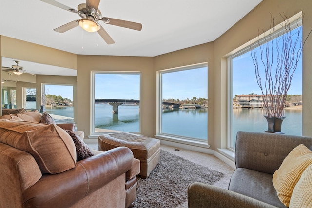 101 Long Island Dr Unit 202, Hot Springs National Park, AR 71913 - interior space with carpet, a water view, and ceiling fan