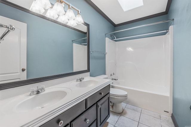 full bathroom featuring ornamental molding, a sink, toilet, and tile patterned floors