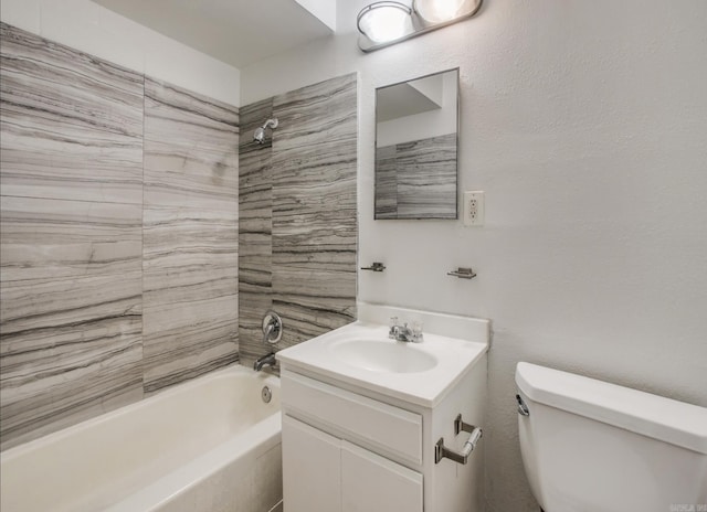 full bathroom featuring shower / bath combination, toilet, and vanity