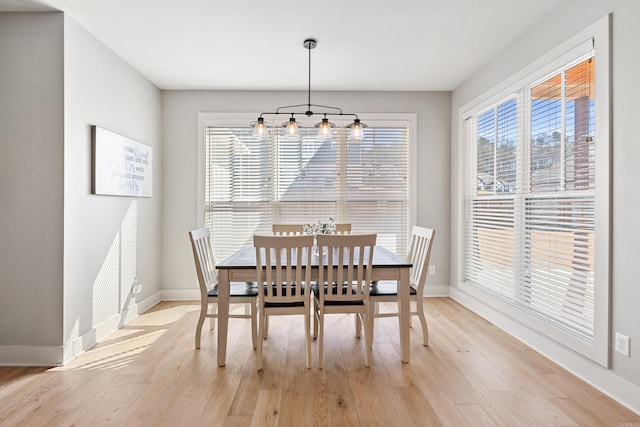 dining room with light wood-style floors and baseboards