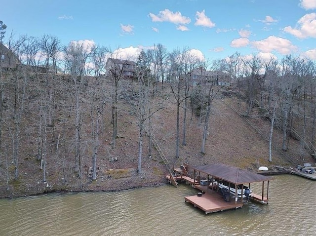 view of dock with a water view