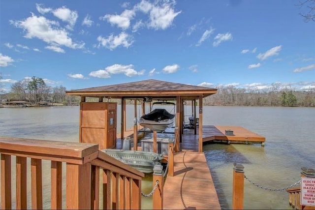 view of dock with a water view