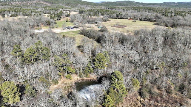 bird's eye view featuring a mountain view and a forest view