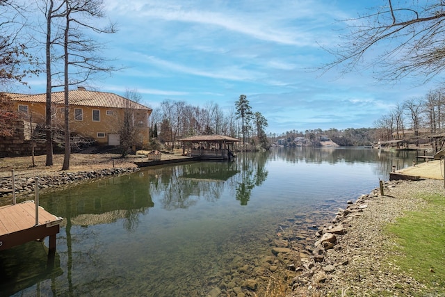 property view of water featuring a gazebo