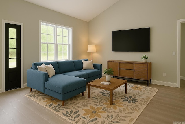 2 Tolosa Way, Hot Springs Village, AR 71909 - living room with lofted ceiling, light wood finished floors, and baseboards