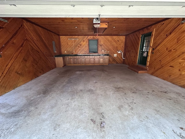 garage with wooden walls