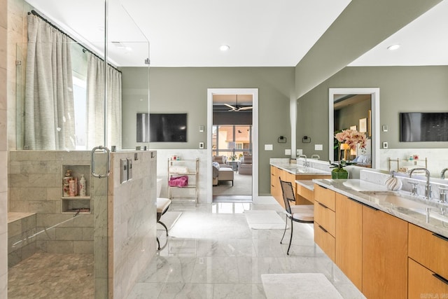 108 Mornay Ln, Little Rock, AR 72223 - full bathroom featuring connected bathroom, an enclosed shower, a wealth of natural light, and vanity
