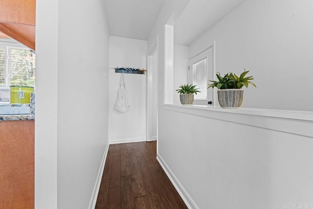 hall with baseboards and dark wood finished floors