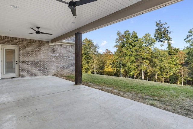 view of patio featuring a ceiling fan