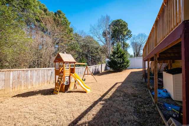 view of play area featuring a fenced backyard