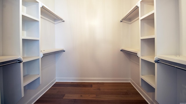 spacious closet with dark wood-style floors