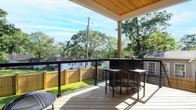 wooden terrace featuring fence