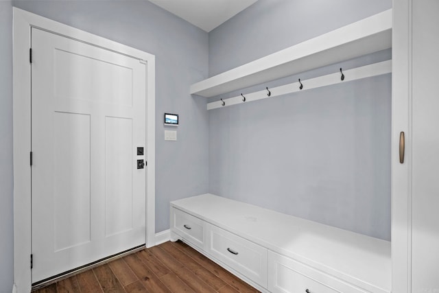 mudroom with dark wood-style flooring