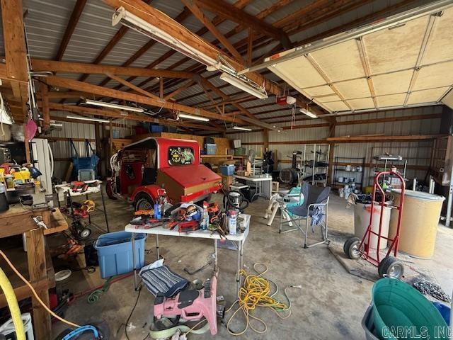 garage with metal wall