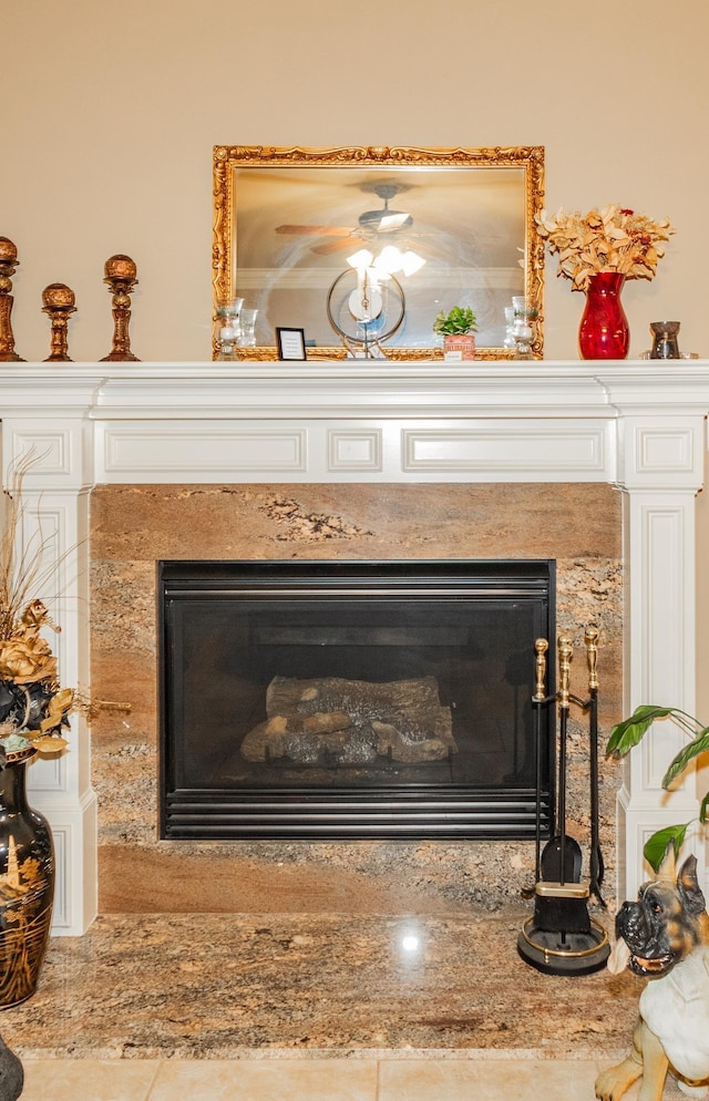 interior details with a premium fireplace