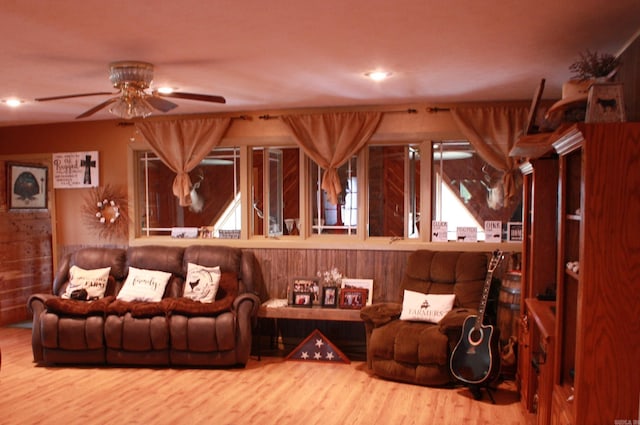 708 Kid Phillips Rd, Marshall, AR 72650 - home theater room with ceiling fan, wood finished floors, and recessed lighting