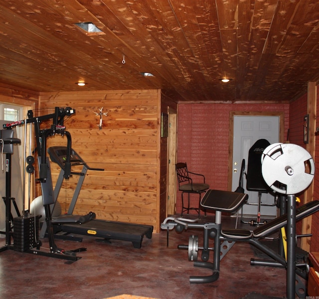 708 Kid Phillips Rd, Marshall, AR 72650 - exercise area featuring wood walls and wooden ceiling