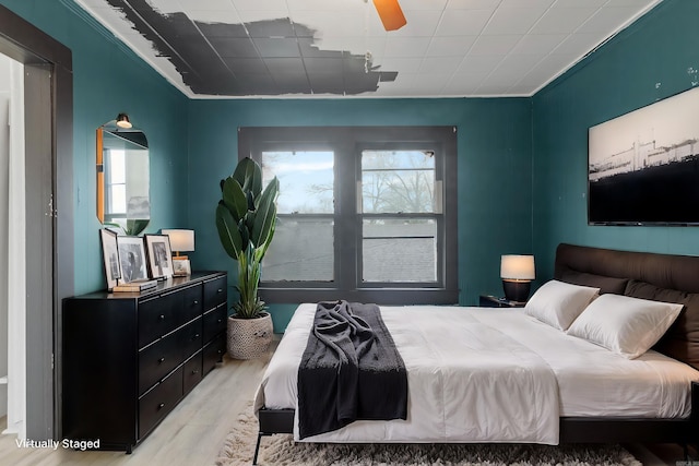 bedroom featuring multiple windows and light wood-style floors