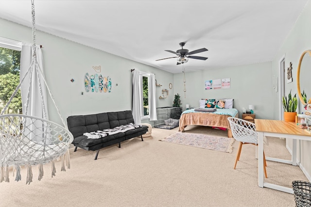 bedroom featuring carpet flooring and ceiling fan