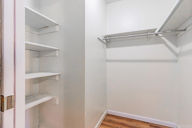 walk in closet with wood finished floors