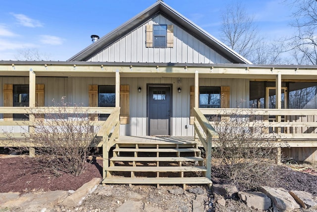 view of front facade featuring a porch and board and batten siding