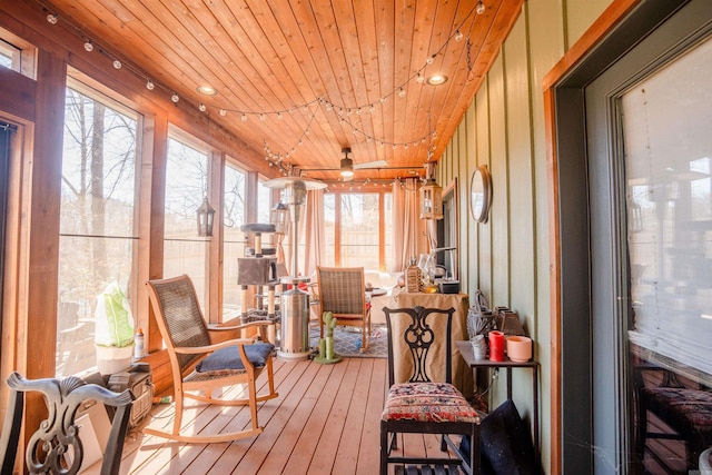 sunroom / solarium with wooden ceiling