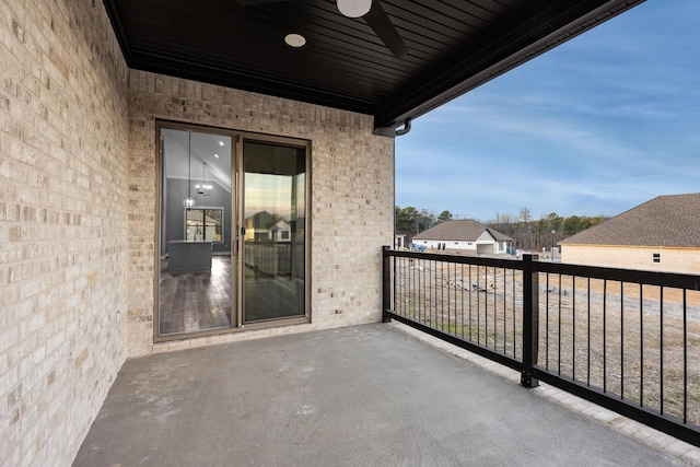 balcony with a ceiling fan